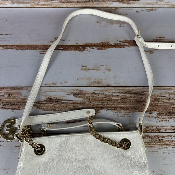 Michael Kors 30H01TCM2L Medium Jet Set White Leather Tote Purse - Picture 2 of 10